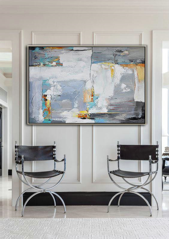 Home Canvas Wall Art,Oversized Horizontal Contemporary Art,Artwork For Sale,White,Grey,Yellow.etc